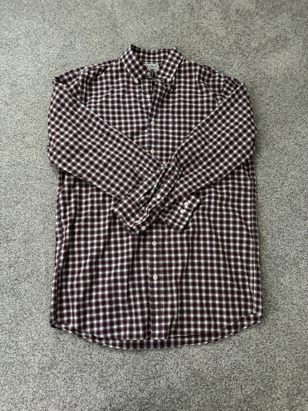 L.L. Bean Men's Red and White Check Button-Down Shirt